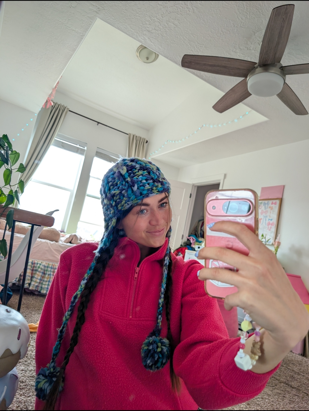 Chunky Knit Earflap Beanie - Blue Multi